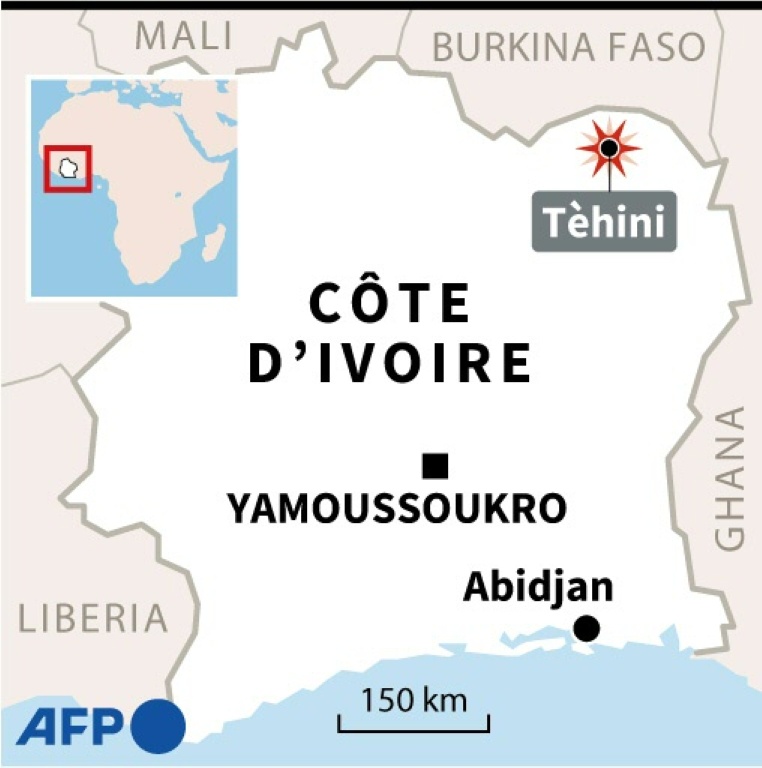 Carte de la Côte d'Ivoire localisant Tèhini, dans le nord du pays.