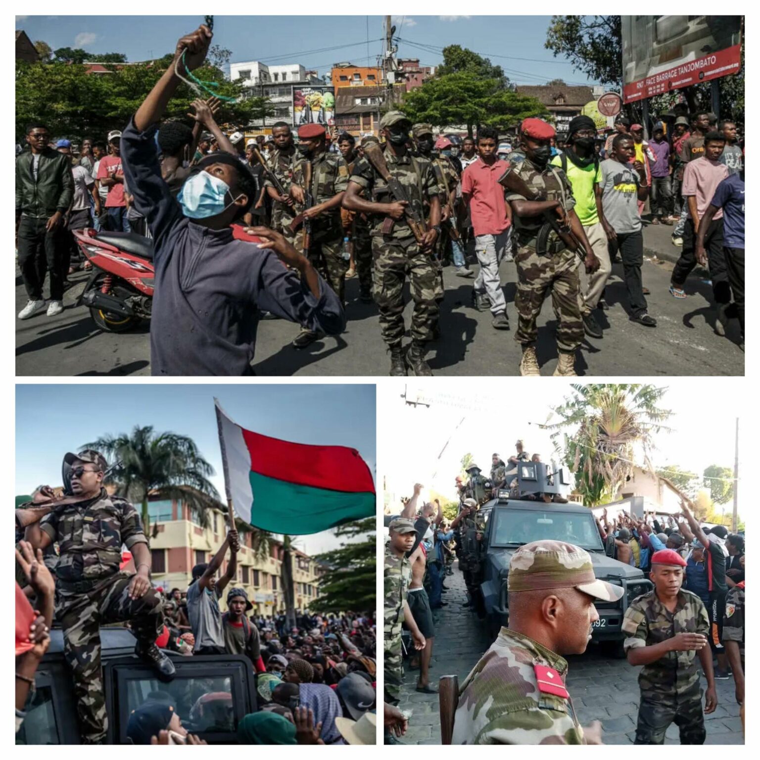 Des manifestants et des militaires