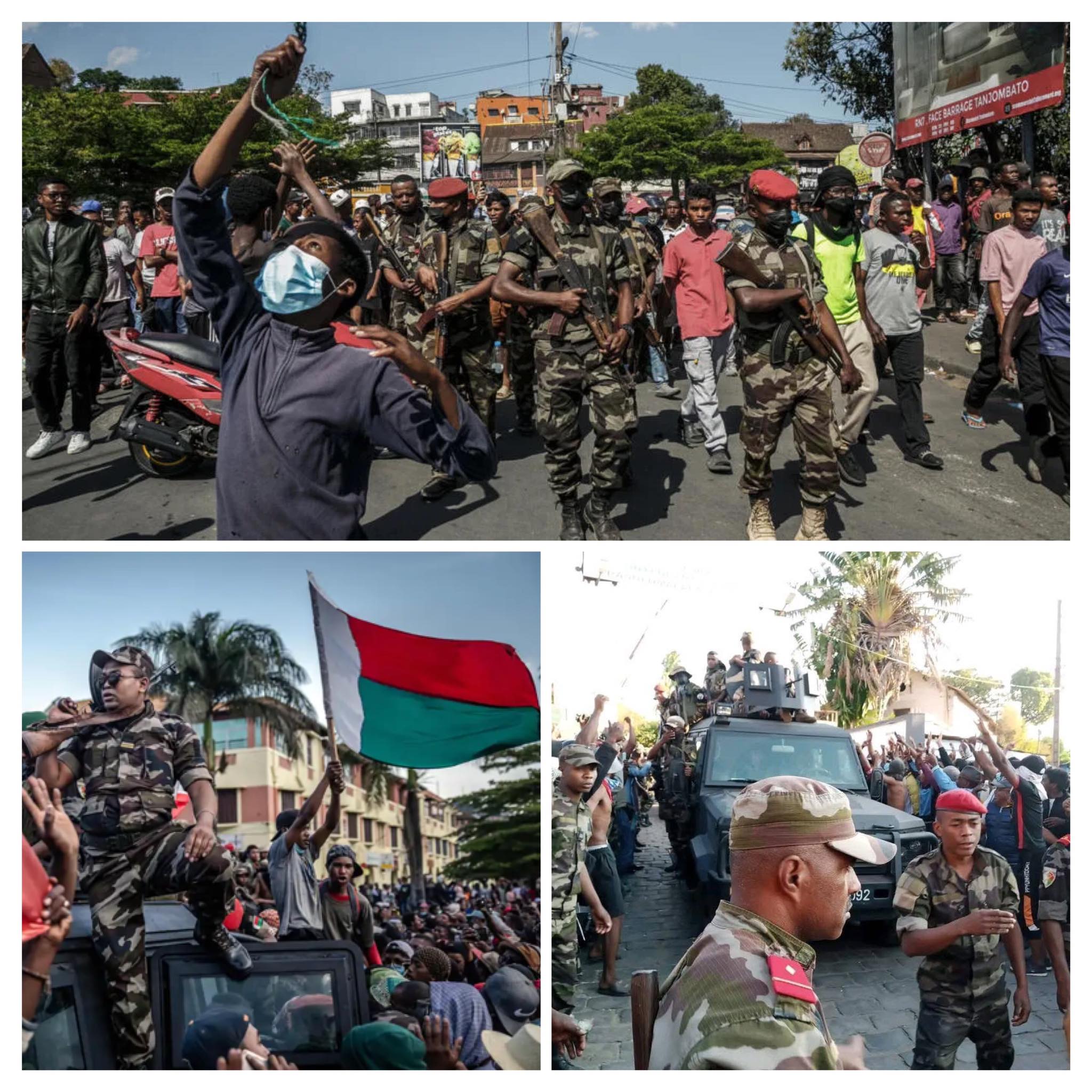 Des manifestants et des militaires