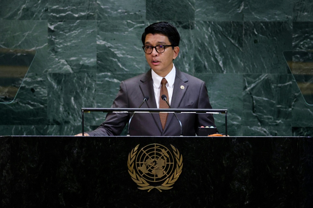 Le Président de Madagascar Andry Rajoelina à la tribune de l'ONU le 24 septembre 2025.
