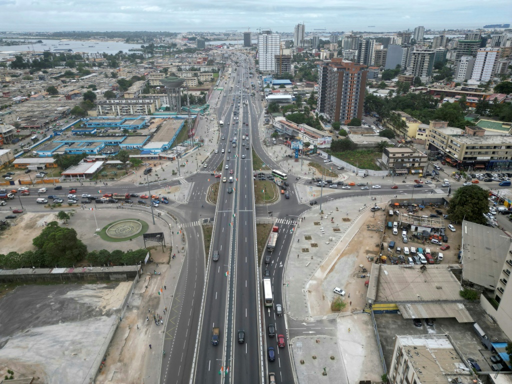 Vue aérienne de la zone 4 du district de la Commune de Marcory, à Abidjan, le 14 août 2025 en Côte d'Ivoire.