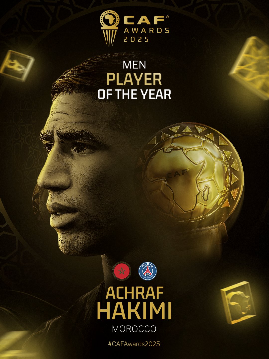 Achraf Hakimi primé 'Meilleur joueur de l'année 2025' aux CAF Awards