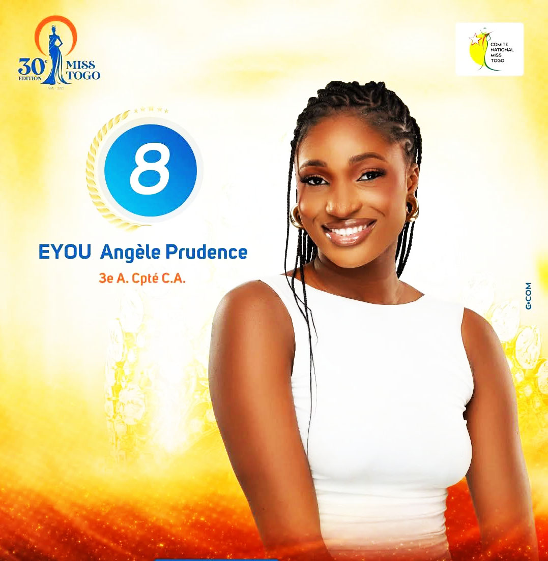Eyou Angèle Prudence (candidate N°8, en 3è année de Comptabilité-Administration) élue Miss Togo 2026 ce 7 décembre à Lomé.