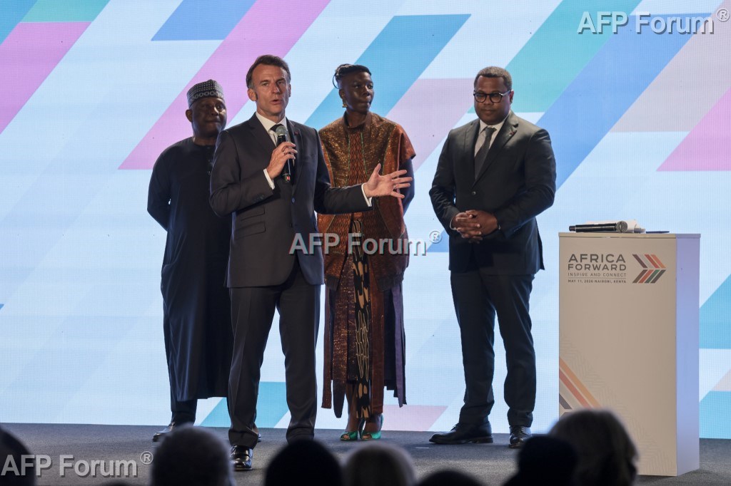 Emmanuel Macron participe à la session jeunesse du 'Africa Forward: Inspirer et connecter', lors du Sommet Africa Forward à Nairobi, le 11 mai 2026 au Kenya.