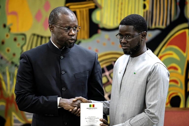 Discord has grown between Senegal's now-dismissed Prime Minister Ousmane Sonko (L) and President Bassirou Diomaye Faye (R) pictured during an 2025 event in Dakar.